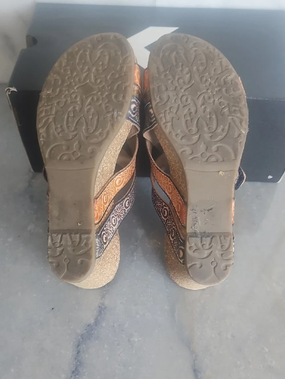 Comfort Step Women's Orange & Blue  Patterned Wedge Sandals
